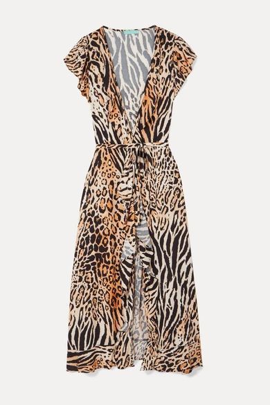 Brianna Printed Voile Wrap Dress - Leopard print