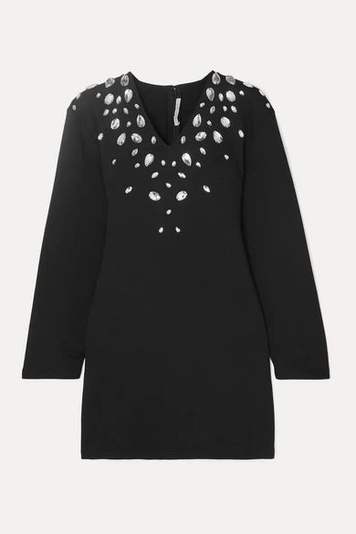 Cutout Crystal-embellished Stretch Cotton-blend Jersey Mini Dress - Black