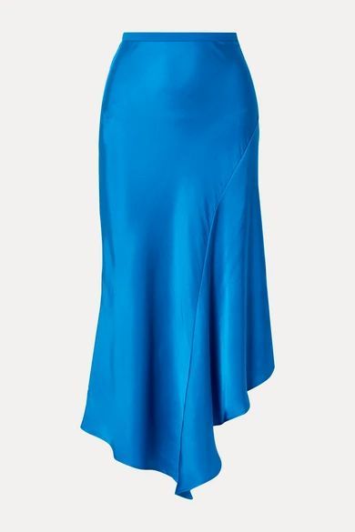 Bailey Asymmetric Silk-charmeuse Midi Skirt - Azure