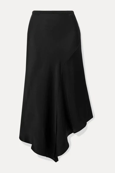 Bailey Asymmetric Silk-satin Midi Skirt - Black