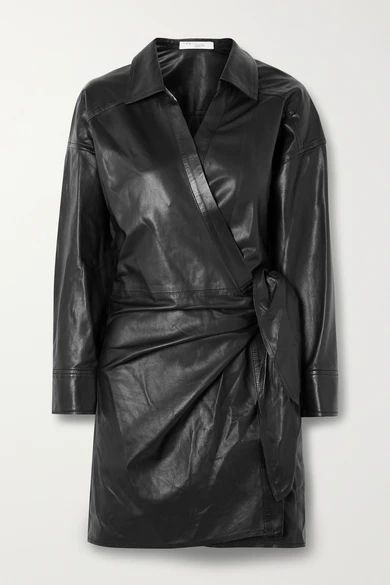 Perrine Leather Wrap Dress - Black