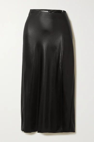 Wash And Go Asymmetric Satin Midi Skirt - Black