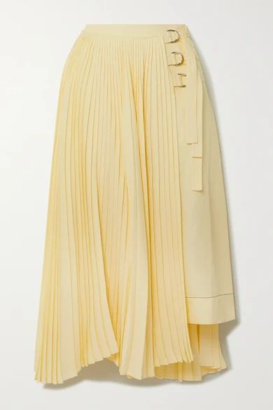 Asymmetric Pleated Woven Wrap Skirt - Yellow