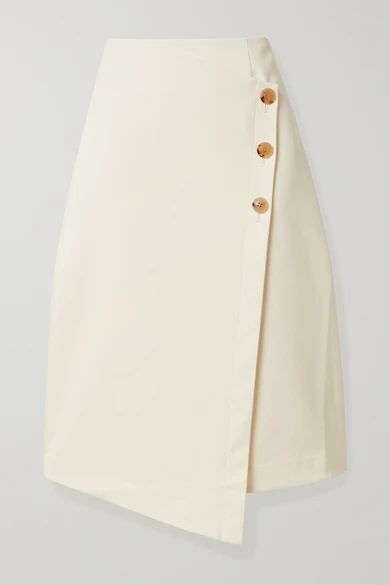 Asymmetric Cotton And Wool-blend Wrap Skirt - Cream