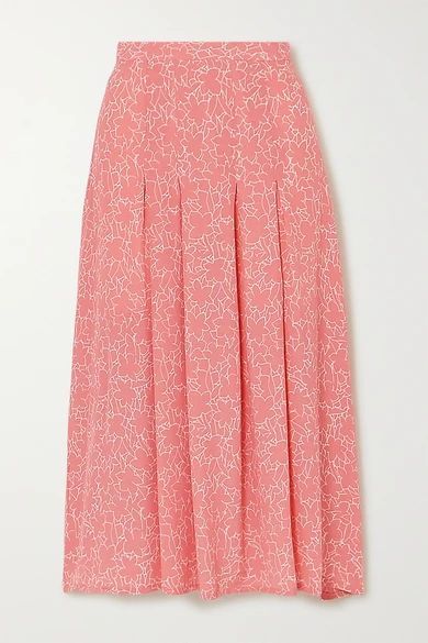 Cuesta Pleated Floral-print Crepe Midi Skirt - Bright pink