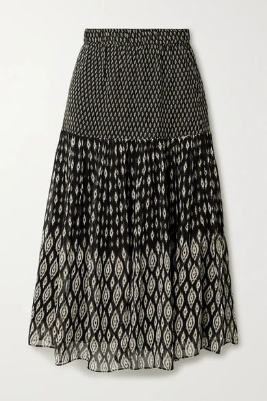 Hernani Tiered Printed Chiffon Midi Skirt - Black