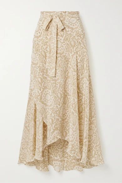 Capri Floral-print Silk Crepe De Chine Wrap Skirt - Cream