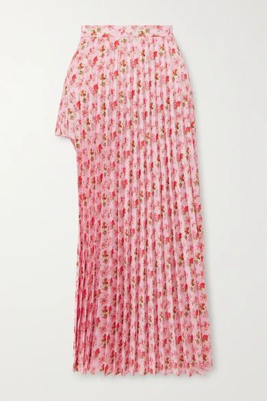 Floral-print Plissé-crepe Midi Skirt - Pink