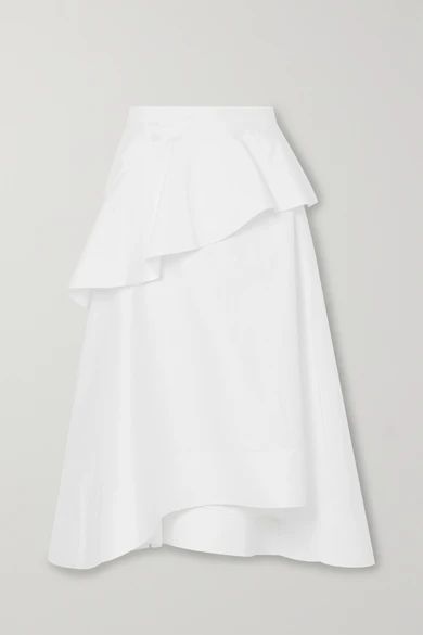 Ruffled Cotton-blend Poplin Midi Skirt - White