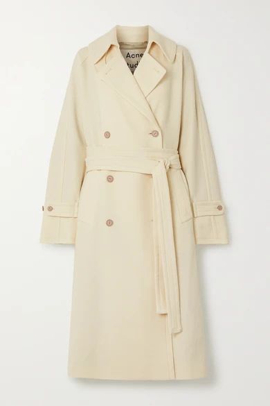 Oversized Belted Double-breasted Wool-twill Coat - Cream