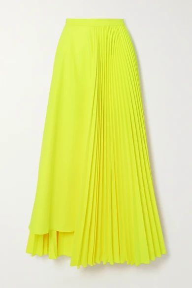 Neon Asymmetric Pleated Poplin Skirt - Lime green