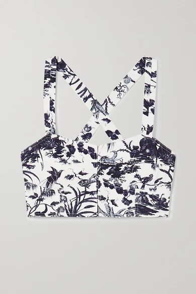 Abril Printed Cotton-twill Bustier Top - Blue