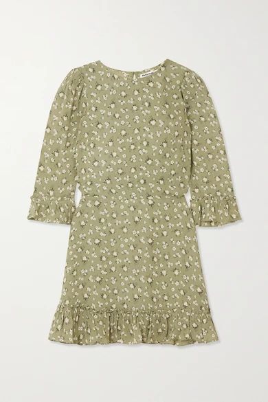 + Net Sustain Doutzen Ruffled Floral-print Georgette Mini Dress - Green