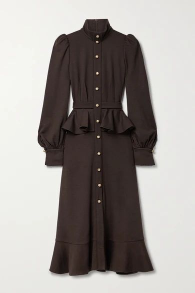 Phoebe Ruffled Wool-jersey Midi Dress - Chocolate