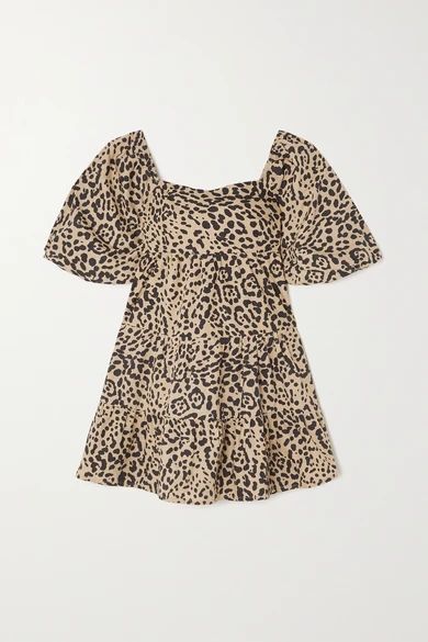 + Net Sustain Eryn Tie-detailed Tiered Leopard-print Cotton-poplin Mini Dress - Leopard print