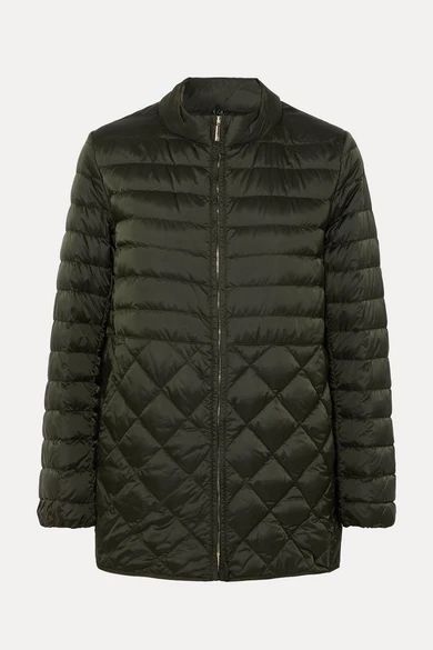 The Cube Hooded Belted Quilted Shell Down Coat - Gray green