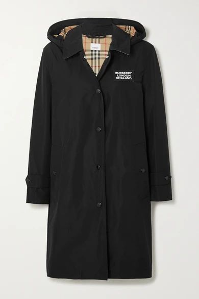 Hooded Appliquéd Shell Raincoat - Black