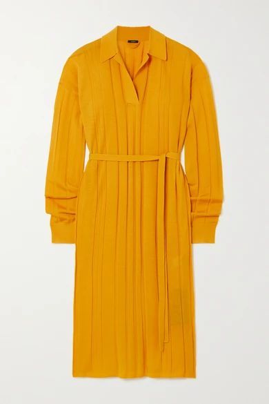 Belted Merino Wool-blend Midi Dress - Yellow