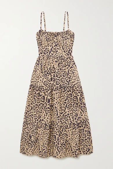+ Net Sustain Alexia Leopard-print Gathered Cotton-poplin Midi Dress - Leopard print