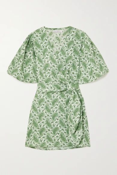 + Net Sustain Godiva Paisley-print Linen Mini Wrap Dress - Green