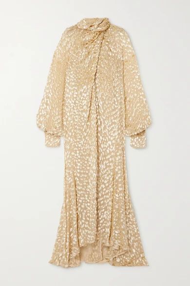 Alva Tie-detailed Draped Devoré-velvet Gown - Ivory