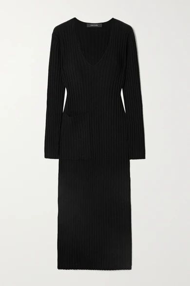 Willow Ribbed Cashmere Midi Dress - Black
