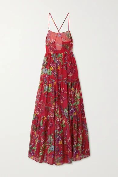 Palmaria Floral-print Cotton And Silk-blend Maxi Dress - Red