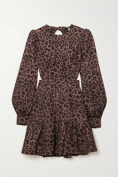 Yasi Cutout Tiered Leopard-print Linen-blend Mini Dress - Brown