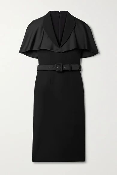 Giada Cape-effect Belted Crepe And Satin Midi Dress - Black