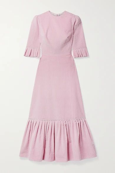 Festival Ruffled Cotton-corduroy Midi Dress - Baby pink