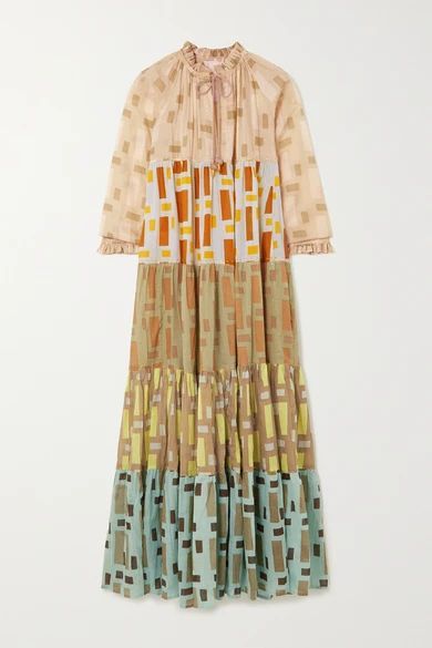Hippy Tiered Printed Cotton-voile Maxi Dress - Mustard
