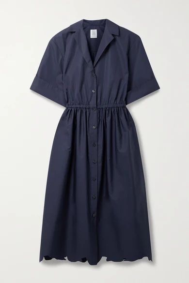 Jane Scalloped Cotton-poplin Shirt Dress - Navy
