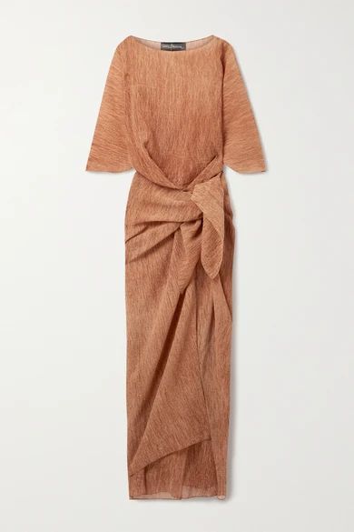 + Net Sustain Terra Draped Knotted Cotton And Silk-blend Crepe Maxi Dress - Orange