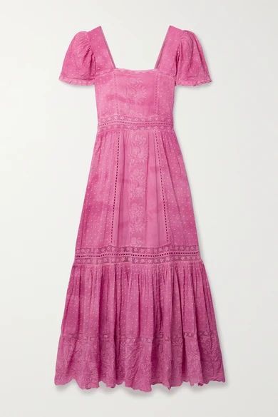 Norma Crochet-trimmed Embroidered Cotton-voile Maxi Dress - Pink
