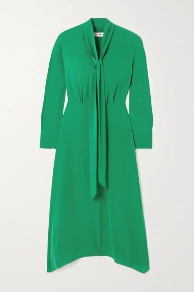 Aurora Button And Tie-detailed Woven Midi Dress - Emerald
