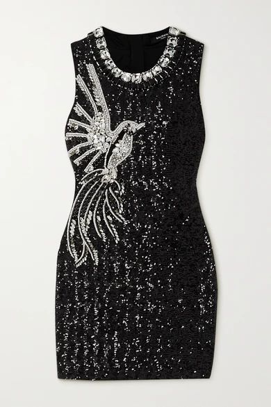 Crystal-embellished Stretch-crepe Mini Dress - Black