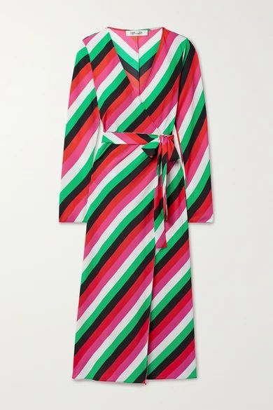 Tilly Striped Crepe Wrap Dress - Green