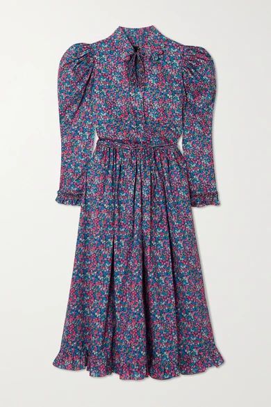 Coco Ruffled Floral-print Cotton Midi Dress - Blue