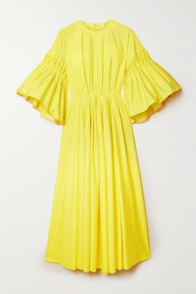Iosefina Gathered Cotton-poplin Midi Dress - Yellow