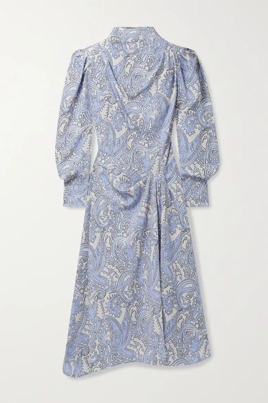 Berni Draped Printed Lyocell-twill Midi Dress - Blue
