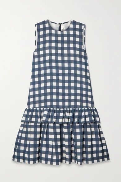 Tiered Gingham Faille Dress - Blue