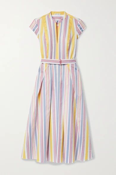 Rachele Belted Striped Cotton-poplin Midi Dress - Pastel yellow