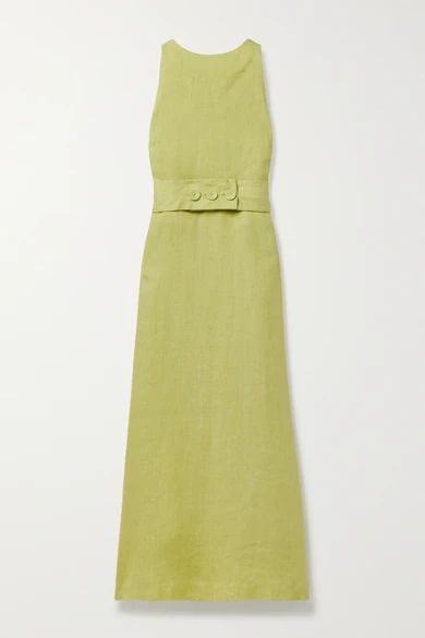 Ava Belted Linen Maxi Dress - Leaf green