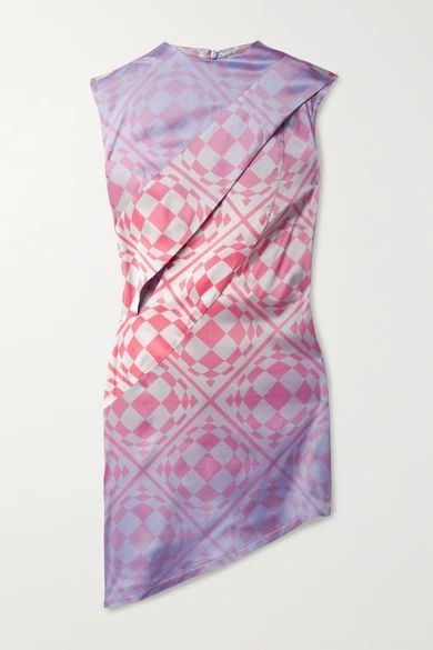 Cat Eye Asymmetric Printed Stretch Silk-satin Mini Dress - Pink