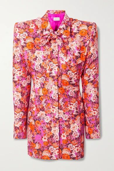 Floral-print Silk Mini Shirt Dress - Orange