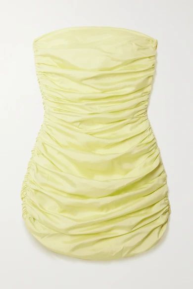 + Net Sustain Rushi Strapless Ruched Organic Silk-blend Mini Dress - Yellow