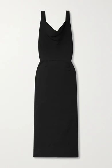 Draped Stretch-crepe Midi Dress - Black