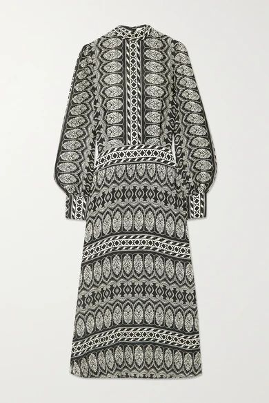 Josephine Printed Woven Midi Dress - Black