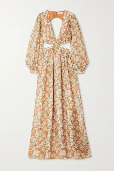 + Net Sustain Rio Cutout Floral-print Silk Maxi Dress - Brown