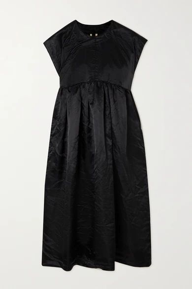 Crinkled-satin Midi Dress - Black